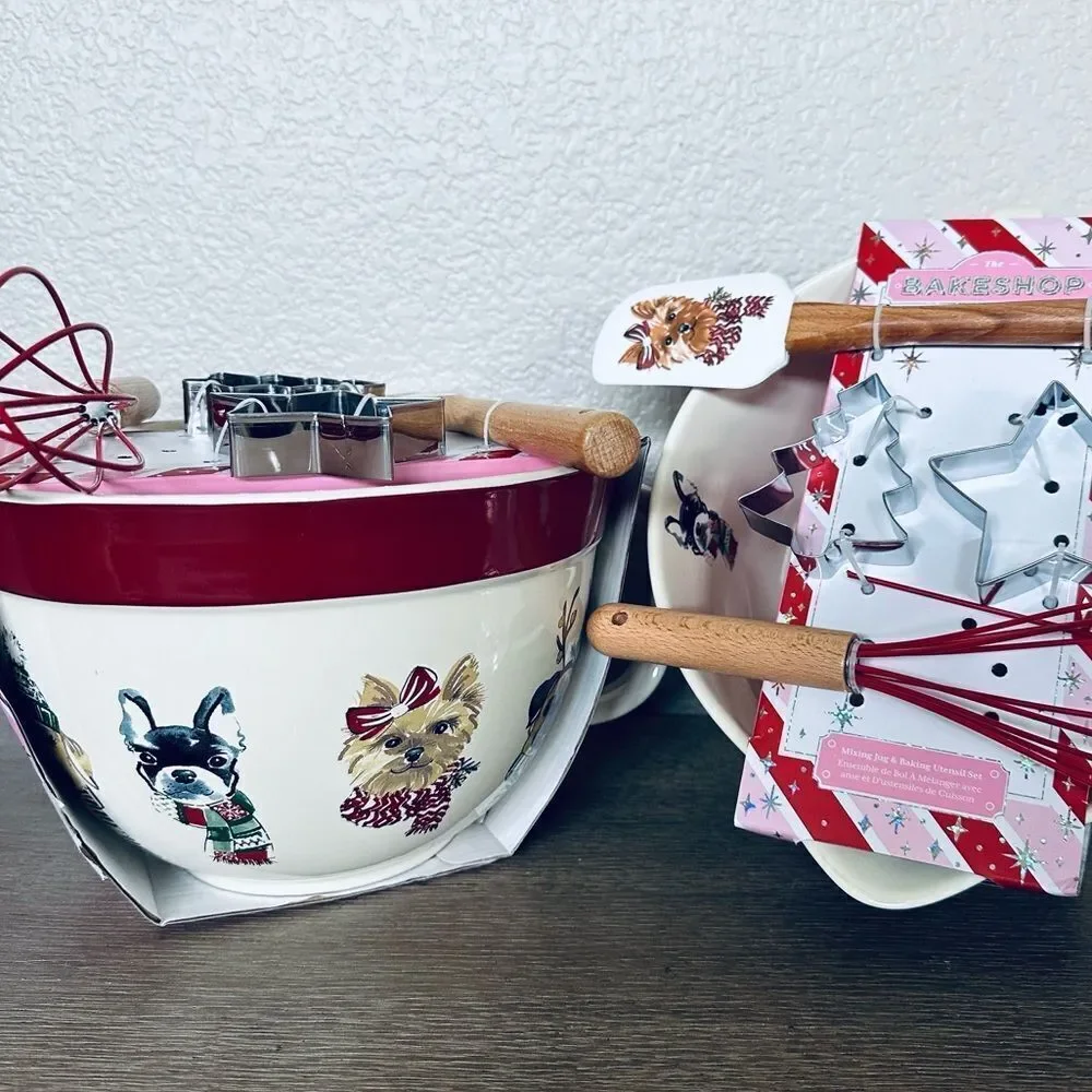 Christmas Dogs 5-pc Bakeware Mixing Bowl Utensils Holiday Gift Set